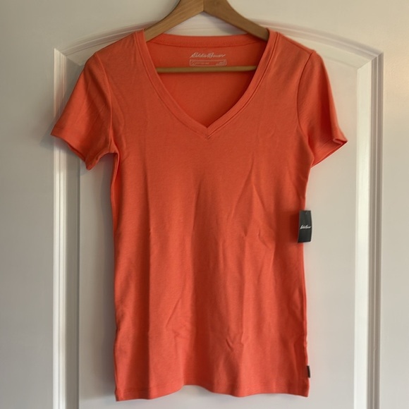 NWT Women's Eddie Bauer Favorite Short Sleeve, V-Neck dusty coral t-shirt, SMALL - Picture 3 of 6